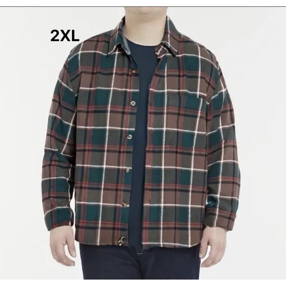Eddie Bauer Men 100% Cotton Brushed Twill Flannel Shirt Mocha Overland Plaid 2XL